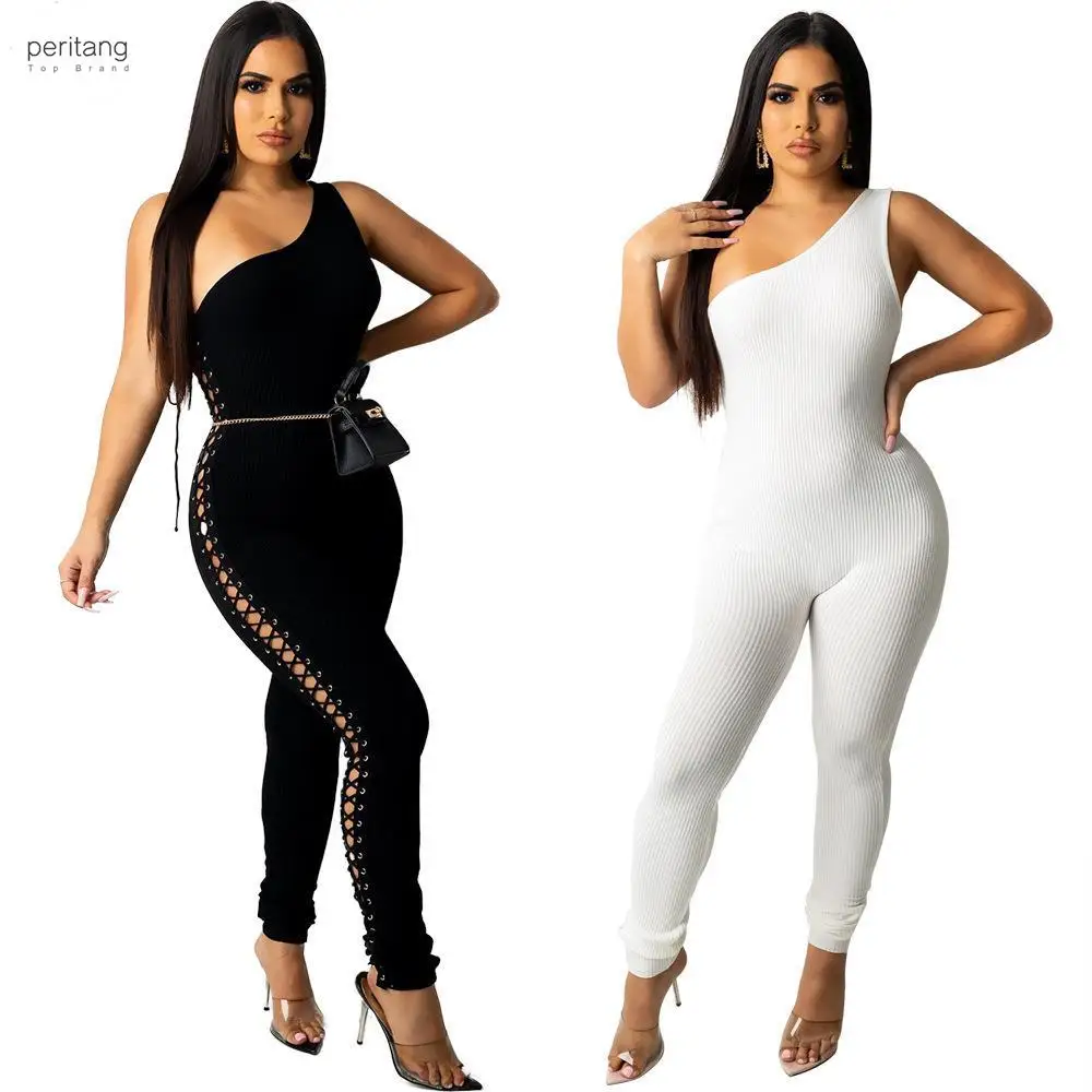 

Woman One Shoulder Sleeveless Sexy Party Pleated Long Jumpsuit For Women Female Romper Pants One-piece Bodysuit Overalls Outfits