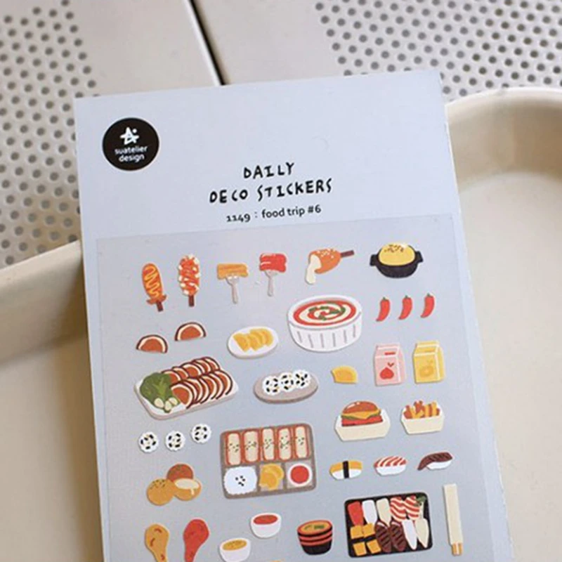 Korea Suatelier Food Trip6 Sticker Cute Japan Style Foods Scrapbooking Journaling Decorative Sticker Stationery Craft Supplies
