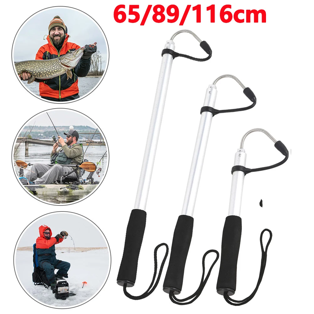 65cm/89cm/116cm Telescopic Fish Gaff Stainless Steel Hook Ice Sea Fishing  Spear Hook Aluminum Alloy Rod for Saltwater Ice Boat