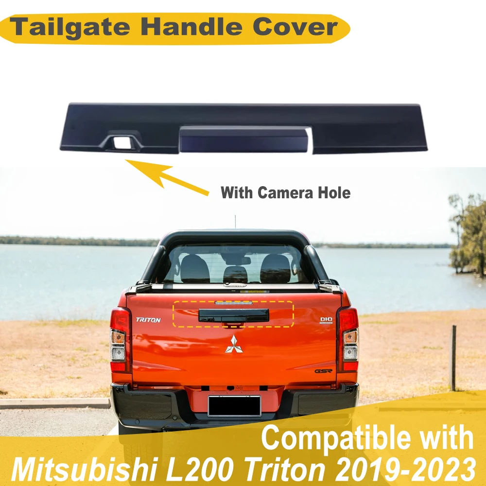 미쓰비시 L200 트라이톤 MR GLS 2019-2023 카메라 구멍 ABS 무광 블랙 자동차 외부 액세서리용 리어 테일게이트 도어 핸들 커버