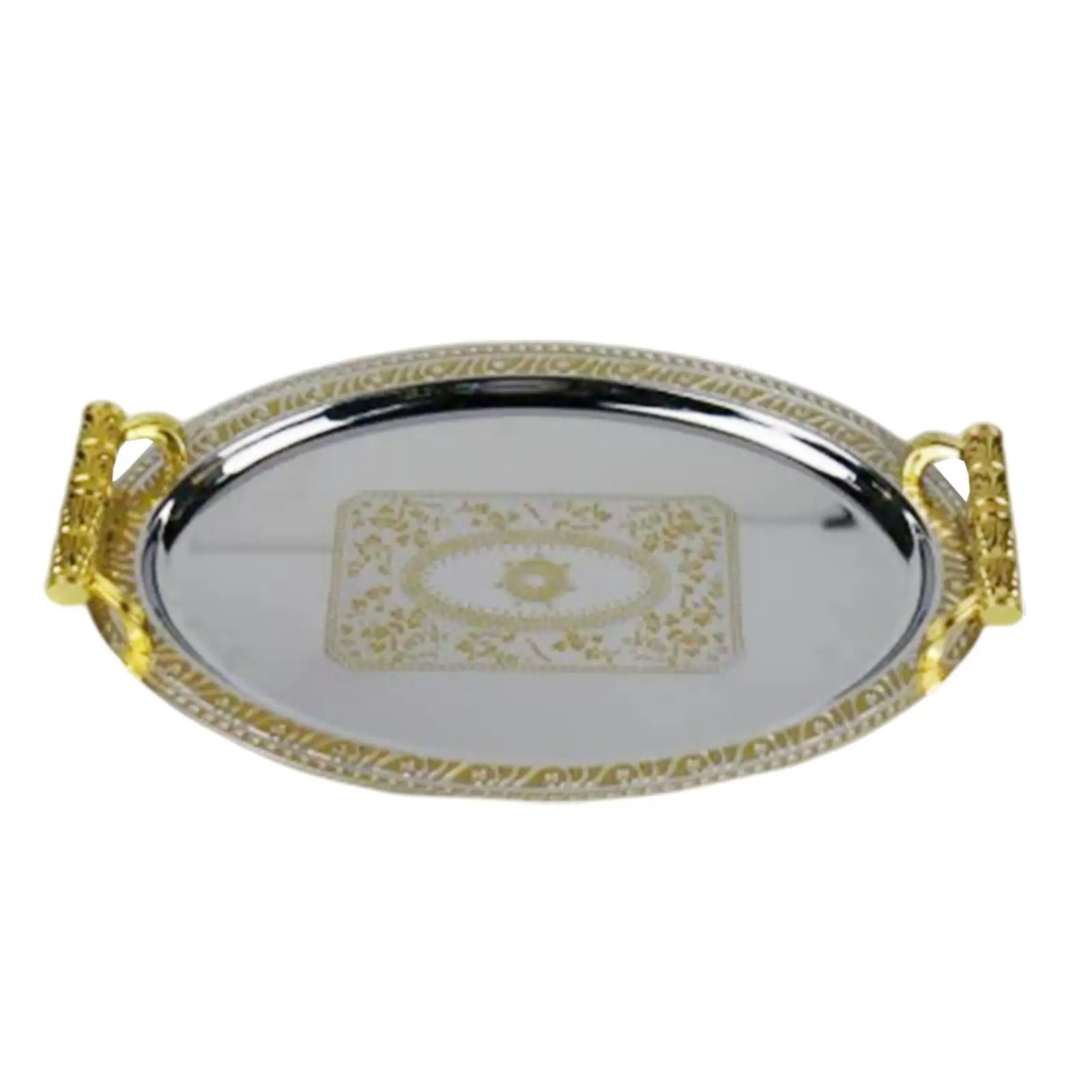 Decorative tray in stainless steel with handles for the living room in the