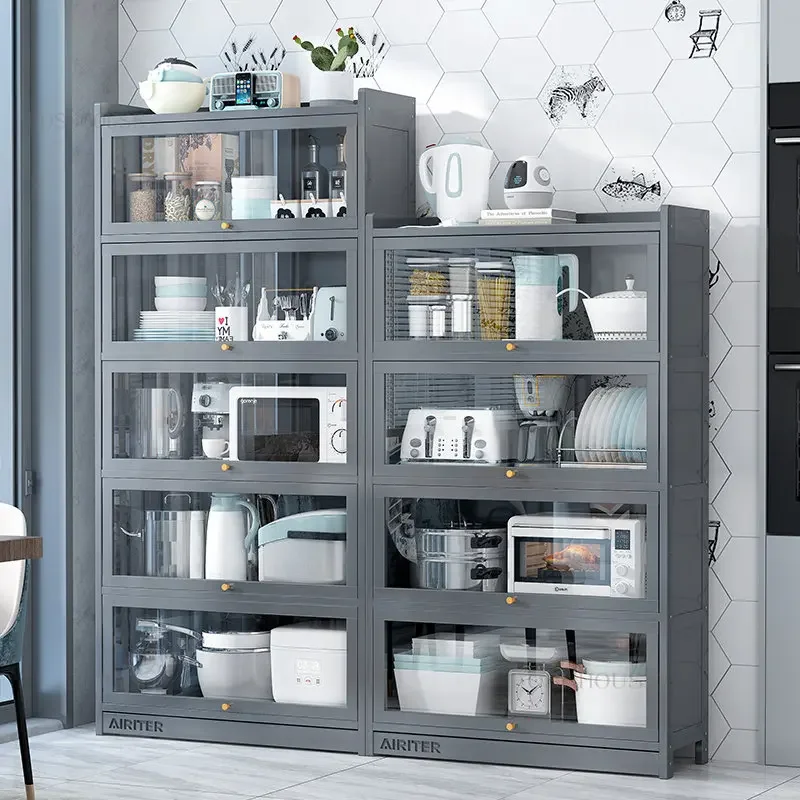 Modern Bamboo Kitchen Cabinets for Kitchen Furniture Household Tableware Storage Cabinet Multi-layer Shelf with Flip Door U