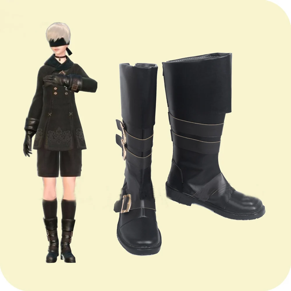 Туфли для косплея NieR: Automata 9S YoRHa No.9 Тип S черные сапоги Хэллоуина карнавала костюма