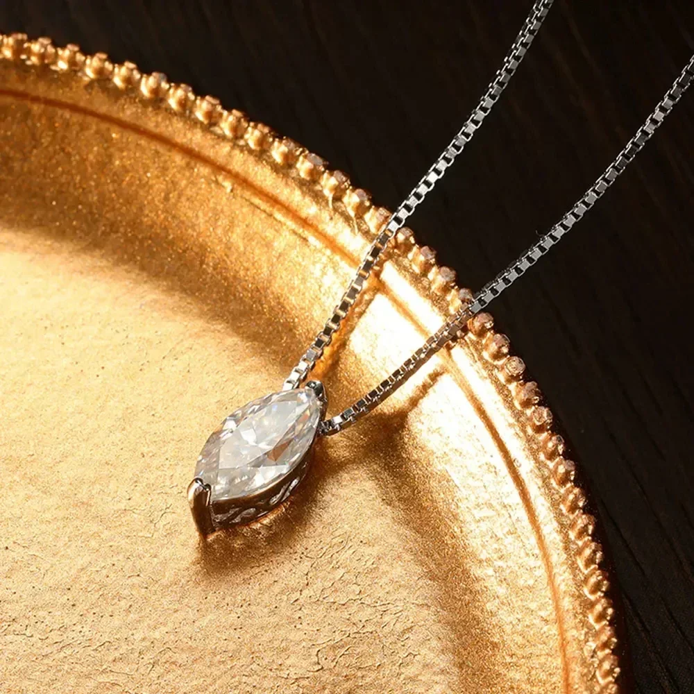 FEOBUR 5*10mm 1CT Marquise Cut Moissanite Pendant Necklace Stud Earrings Set for Women 925 Sterling Silver Earstud Jewelry Gift 3