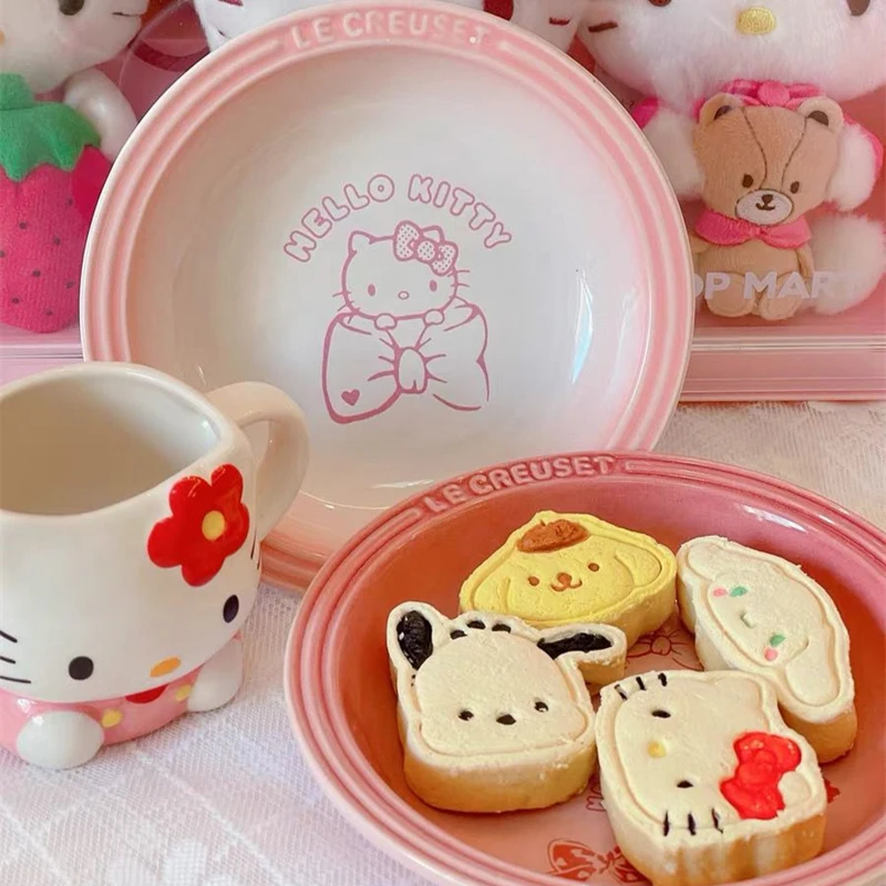 Sanrio Kawaii Hallo Kitty Teller Cartoon kreative Form Obst Snack Platte Keramik Haushalt Lebensmittel Gemüse teller niedlichen Geschirr