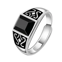 Trendy Men Ring Jewelry Adjustable Finger Accessorie Male Silver Plated Ring Fashion Flower Rectangle Crystal 1