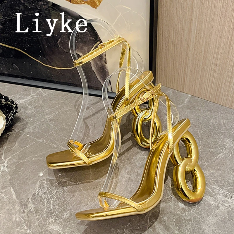 BEST BODY ゴールド ハイヒール 25 Liyke 2025 New Summer Fashion Hollow Out Strange High Heels