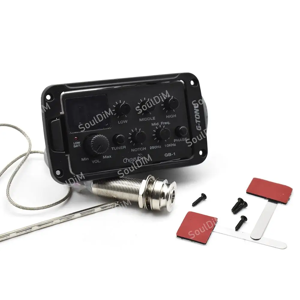 Cherub G-Tone 시리즈 어쿠스틱 기타 프리앰프 피에조 픽업 3/4 밴드 EQ 이퀄라이저 LCD 튜너, 리버브, 딜레이, 코러스, 와이드 기타 EQ 포함