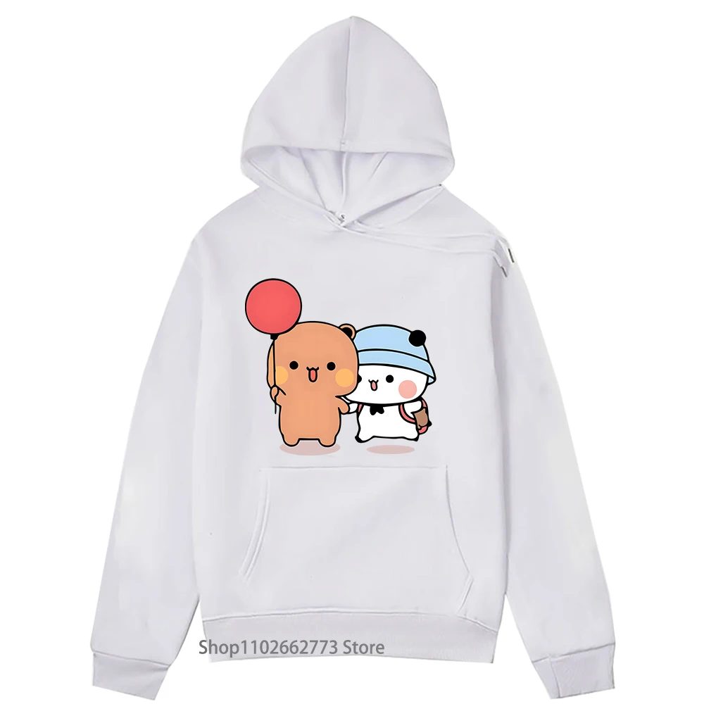 Bubu and Dudu Hugs Love Balloon Hoodies Panda Bear Graphic Sweatshirt Women Kawaii Print Pullover Spring Winter Tops Men Casual