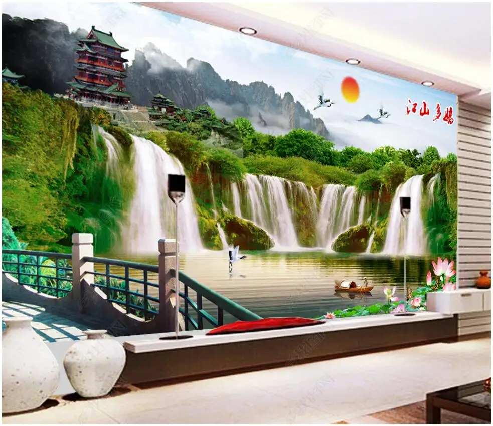 

3d photo wallpapers custom mural Chinese style mountain high tower bridge landscape bedroom home decor wallpaper for walls 3d