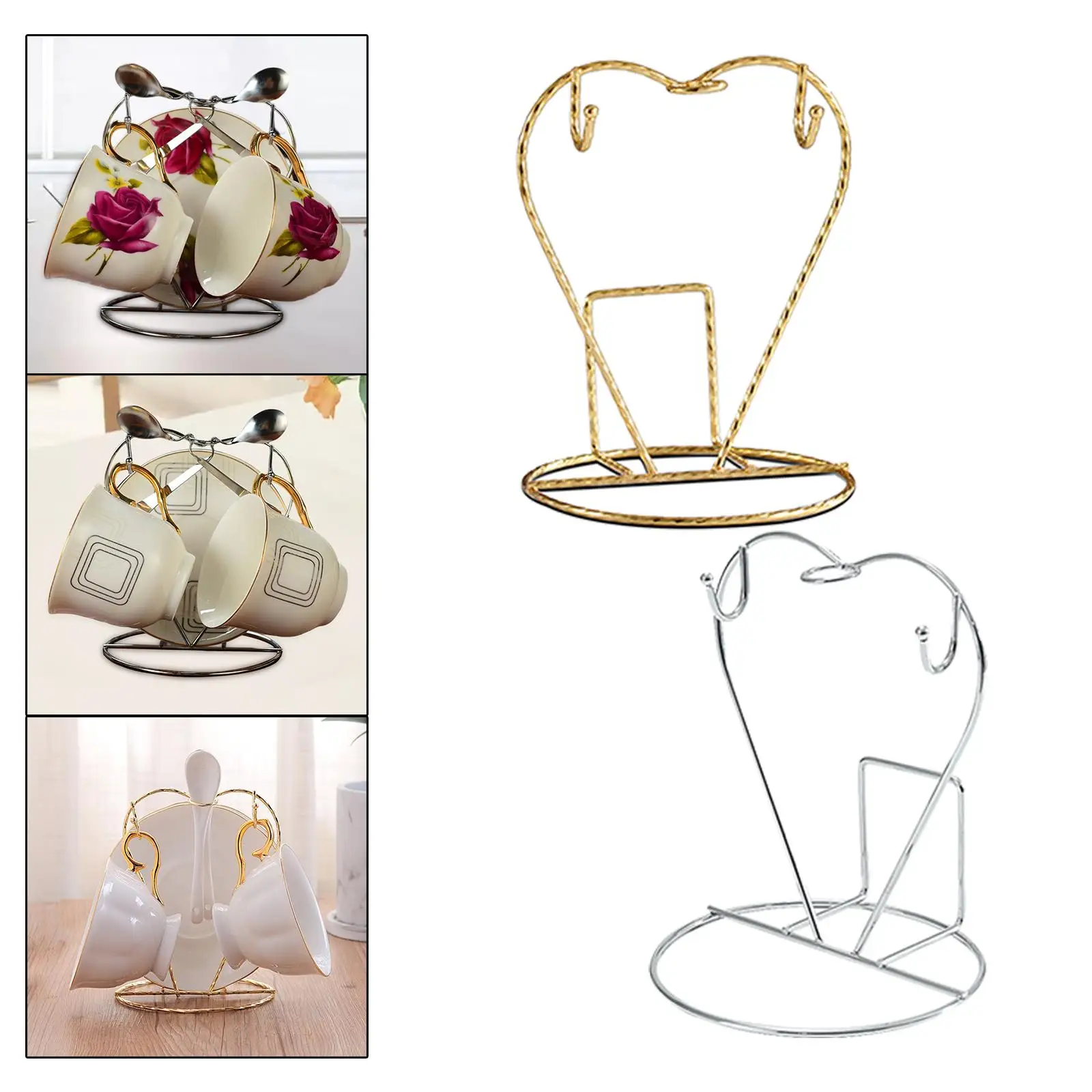 Durable Mug Holder Drain Rack Hold 2 Mugs Water Bottle Cup Stand with Hooks Mug