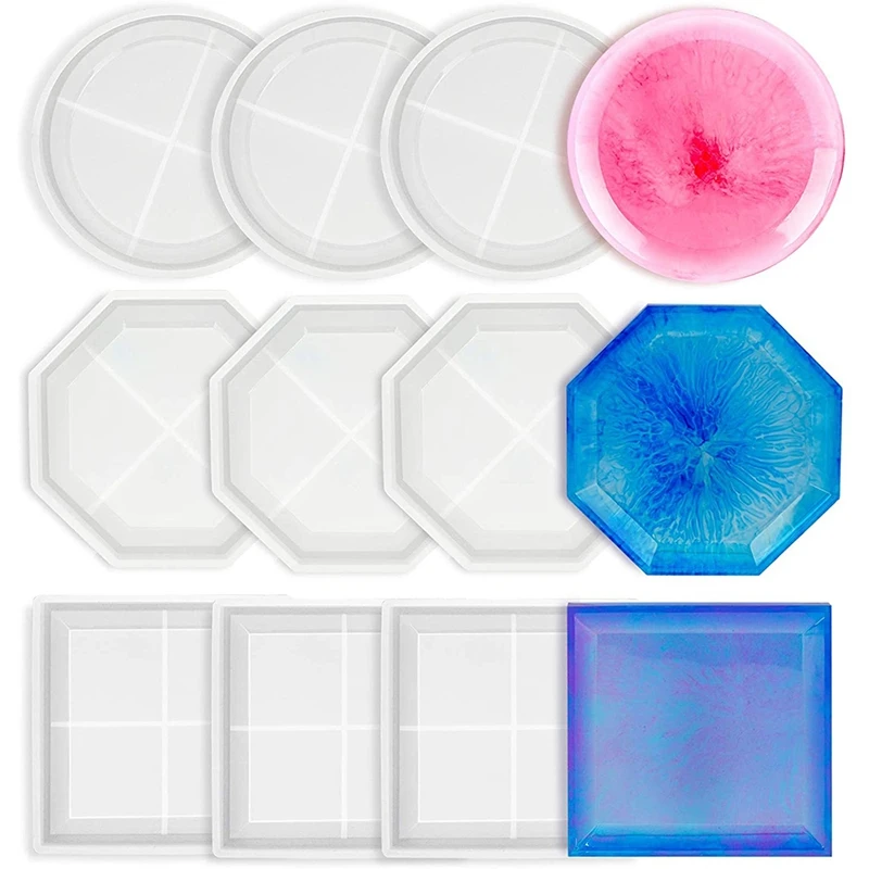 

9 шт. формы для смолы под горку, формы для отлива эпоксидной смолы из силиконовой смолы для изготовления подставок, коврика для чашки, рукоятки для свечи