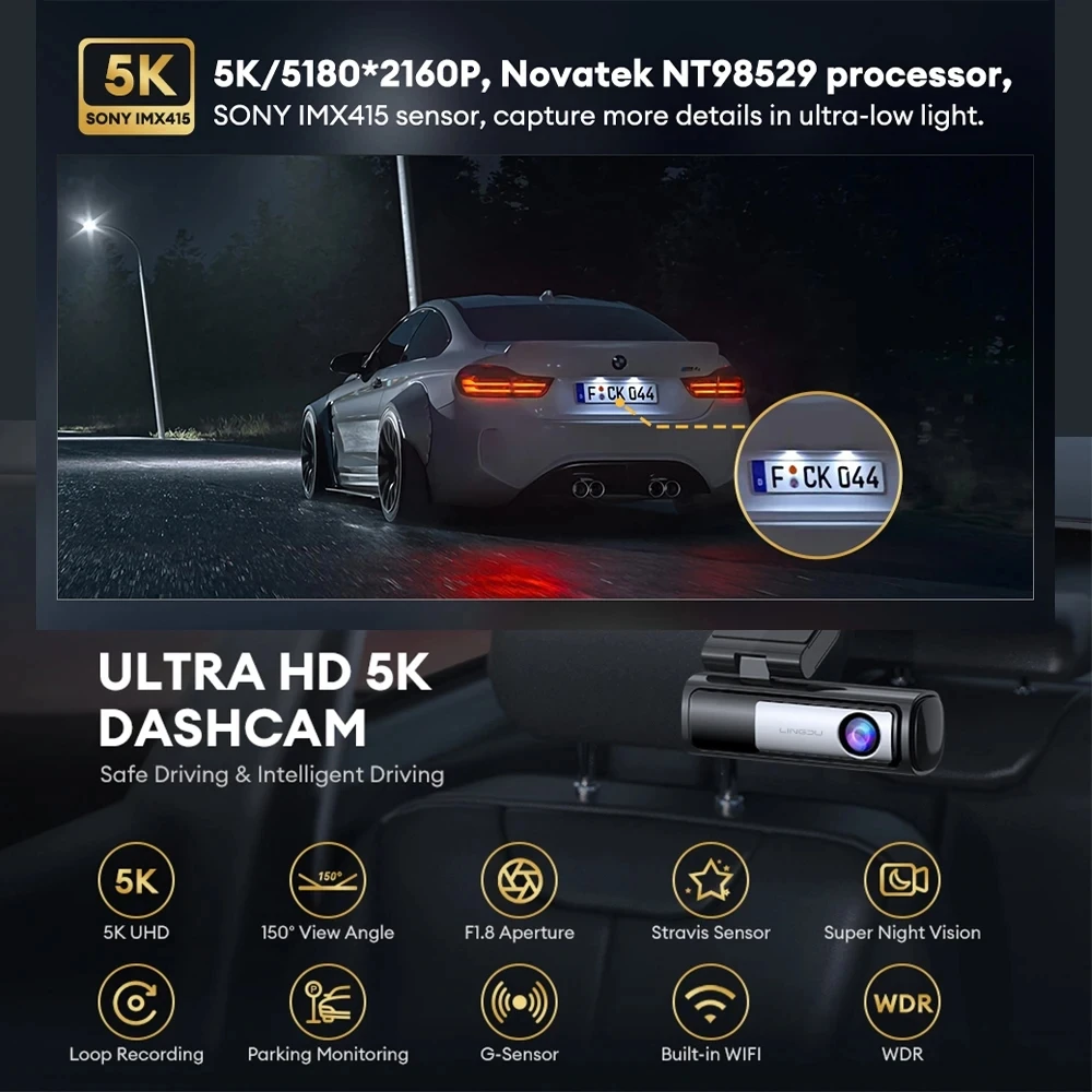 LINGDU LD06 5K  ķ   ڵ DVR  5.8GHz  GPS BT Ʈ , 24 ð    ȭ G-