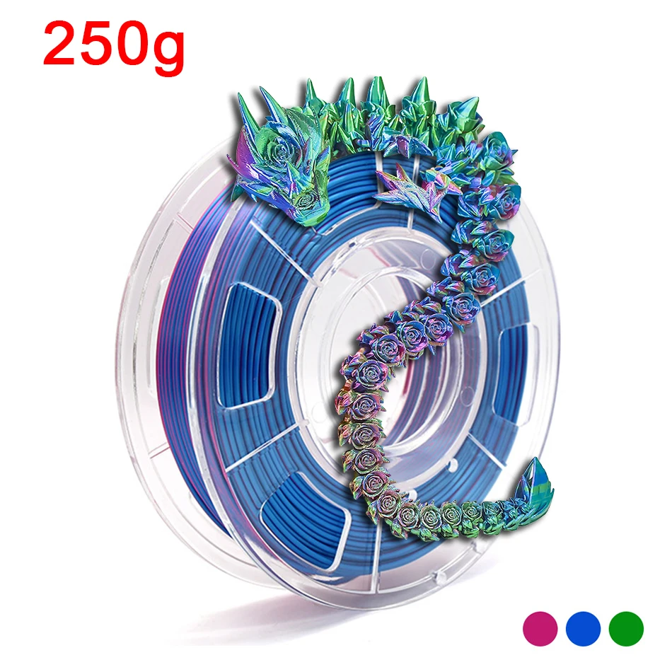 실크 PLA 3D 프린터 필라멘트, 250g 승화 제품, 95A 플라스틱 소재, 1.75mm, 3D 인쇄 실크 트라이 컬러 PLA 500g