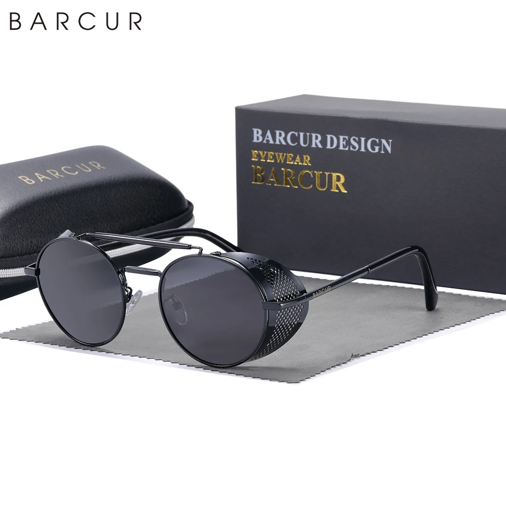 Barcur polarisierte steampunk runde sonnenbrille herren retro sonnenbrille für frauen vintage stil – Detail 6