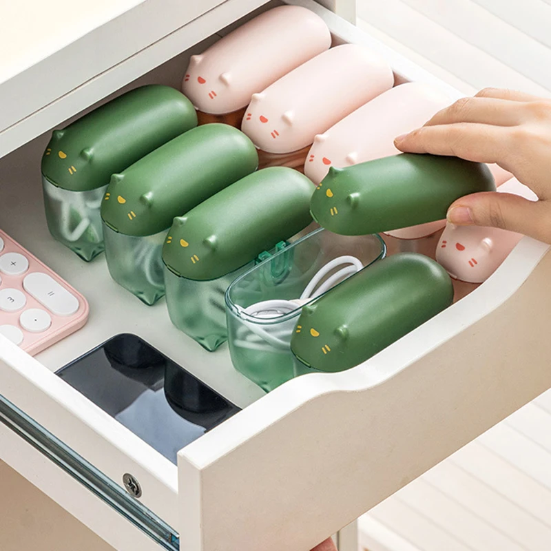 

Data Cable Plastic Storage Case Transparent Dustproof Mobile Phone Charger Case With Lid Desktop Cable Manager