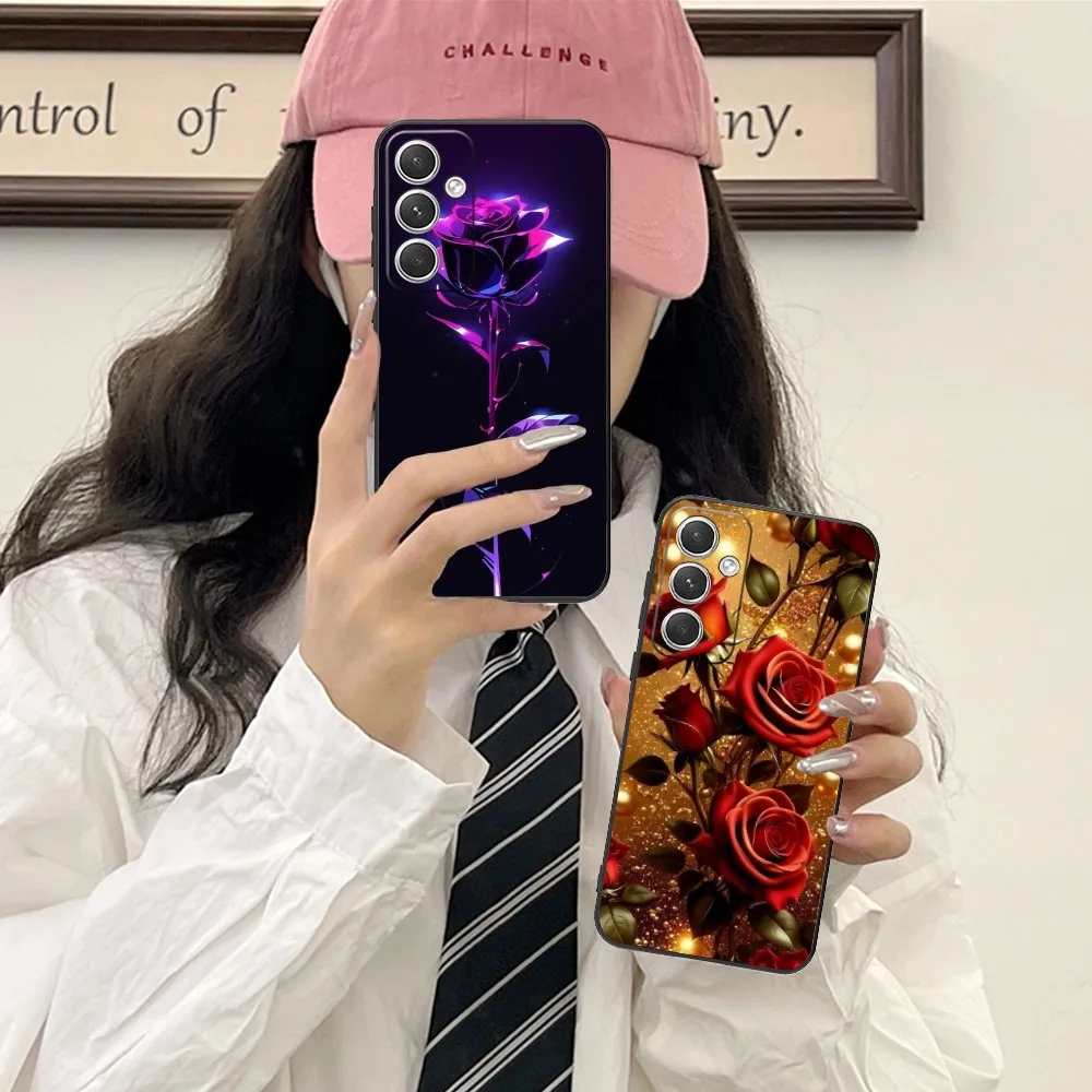 Rose Flowers Mobile Cell Phone Case For Samsung Galaxy S24 S23 S22 S21 S20 S10 S9 Plus Fe Ultra Lite Black Phone Cover Funda