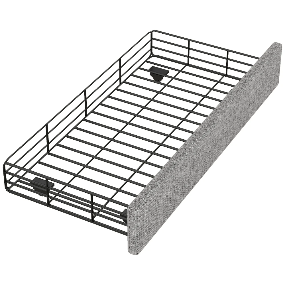 Elegantes gepolstertes Flachbett 90 x 200 cm – hellbeiges Bett mit Nietenverzierung, 2 Schubladen mit Stauraum, platzsparende Schlafzimmermöbel – Detail 34