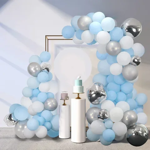 

Blue Set Balloons Silver Confetti Wedding Birthday Party Halloween, Christmas, New Year Decorations Globos 40/50Pcs