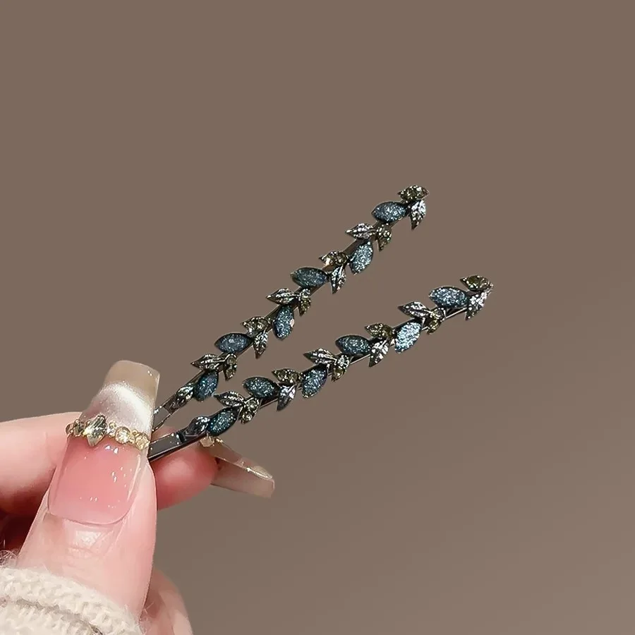 2 Teile/satz Exquisite Strass Glasur Blatt Haarnadel Nette und Süße frauen Pony Seite Clip Einfache Koreanische Stil Haar Zubehör