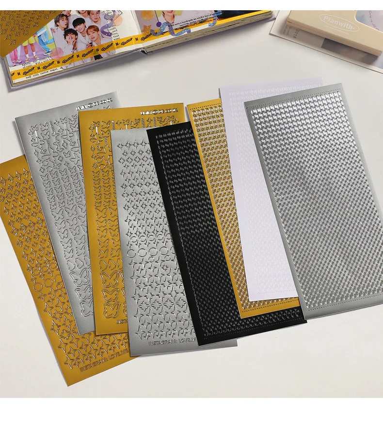 JIANWU 2 Pack/set Simple Bronzing Hot Silver PVC Goo Card Decor Sticker Creative DIY Handbook Scrapbook Collage Stationery