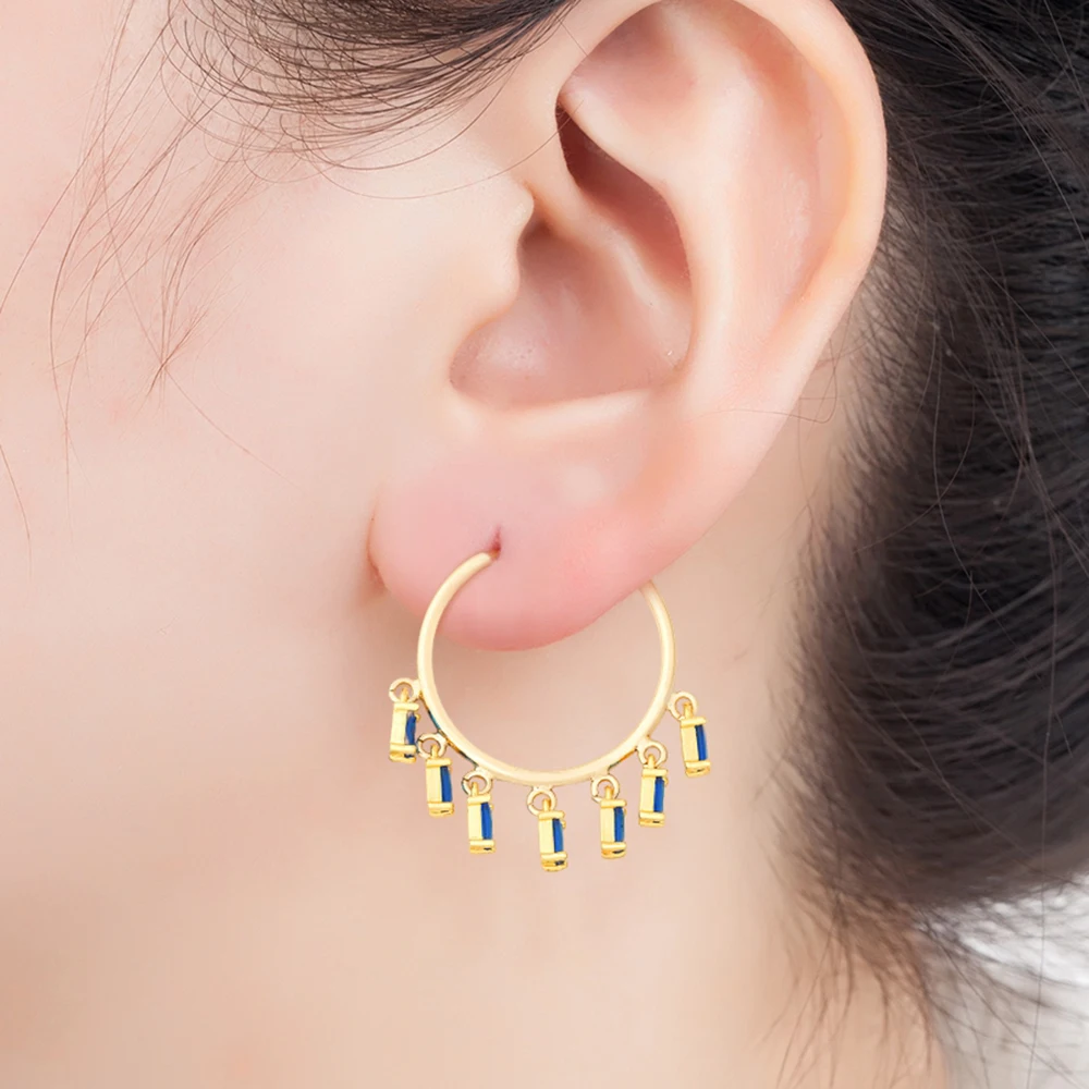 

AIBEF Bohemian Gold Copper Rainbow CZ Stone Drop Earrings Fashion Big Circle Hoops Statement Earrings For Women Party Jewelry