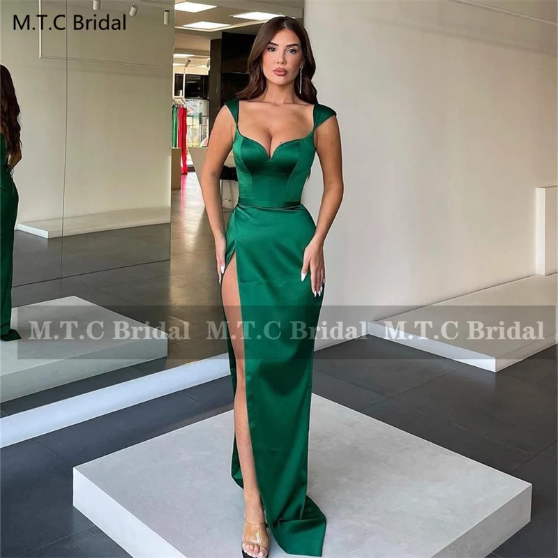 Vestidos De graduación sexis De color verde esmeralda, vestidos formales largos con alta y escote para fiesta De noche| | - AliExpress