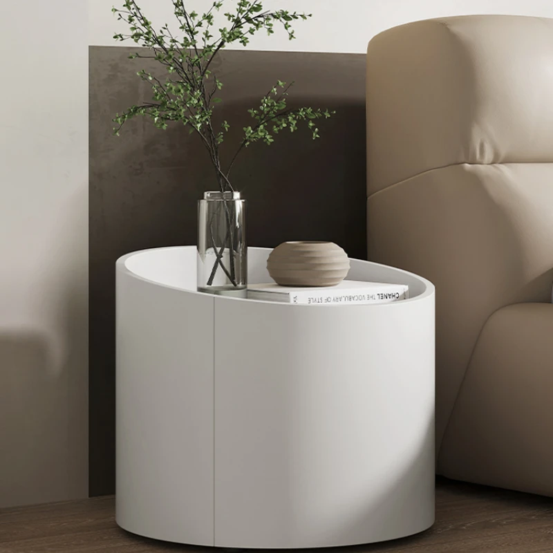 

Italian Minimalist Style Paint Bedside Table Art Cream Misty Style Bedroom Furniture Bedside Cabinet round Design Low Cabinet