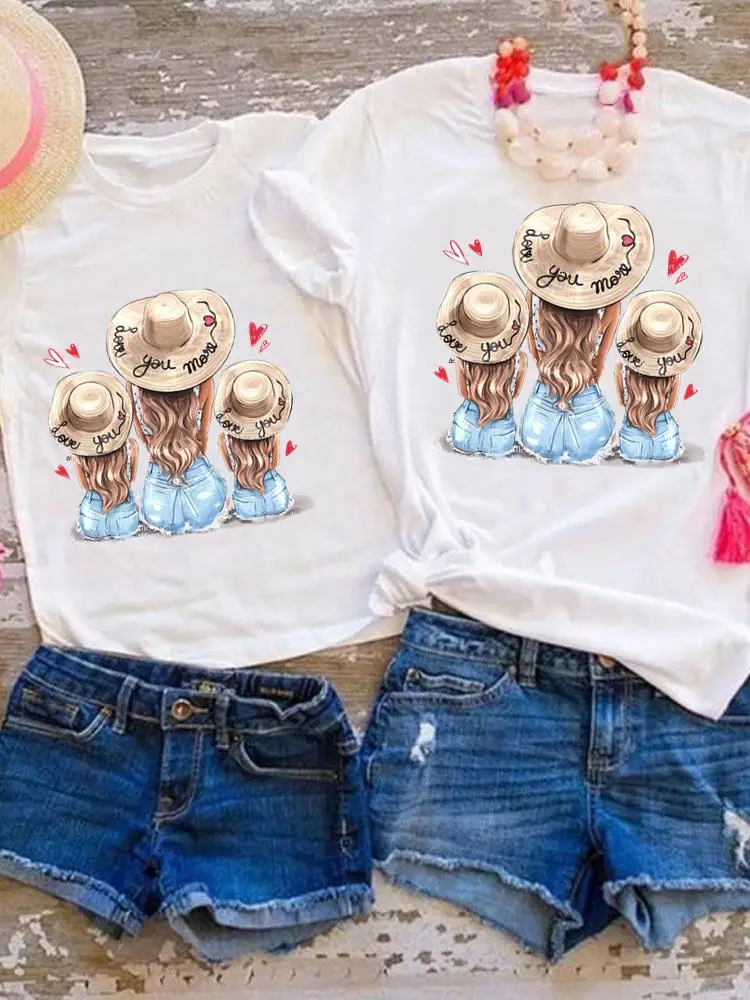 Tanie Drukuj słodkie śliczne jednakowe stroje rodzinne koszulka, graficzny T-shirt kobiety
