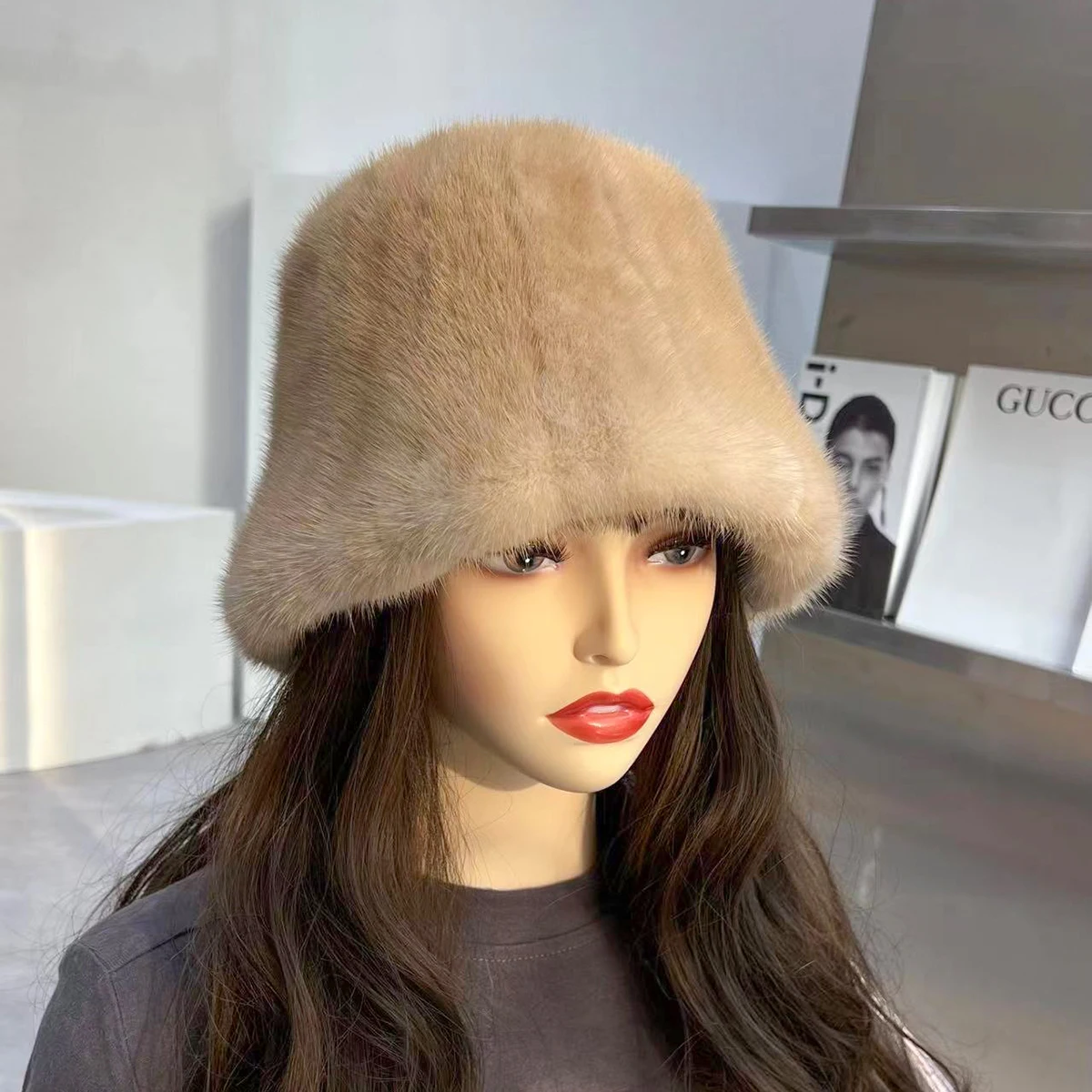 

Luxury Mink Hair Fisherman Hat Outdoor Warm Keeping Fashion Leather Straw Hat Korean Version Adjustable Casual Hat