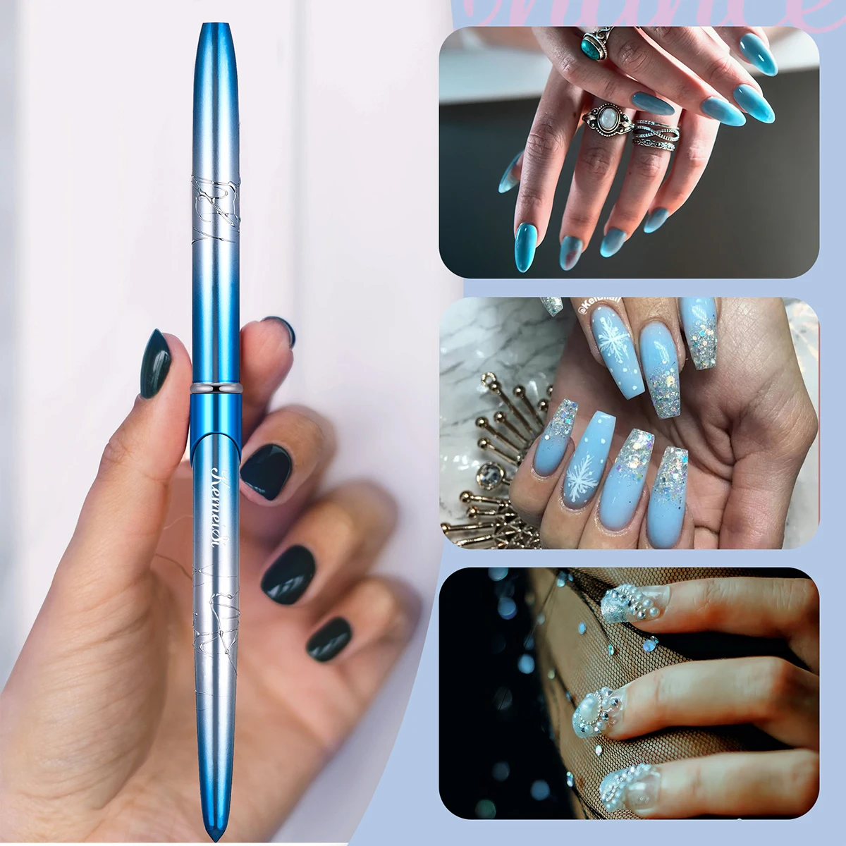 KEMEISI 100% Pure Kolinsky Nail Art Brushes Sturdy Handle Oval Shaped Acrylic Powder Nail Design Tools for Professional Manicure 6