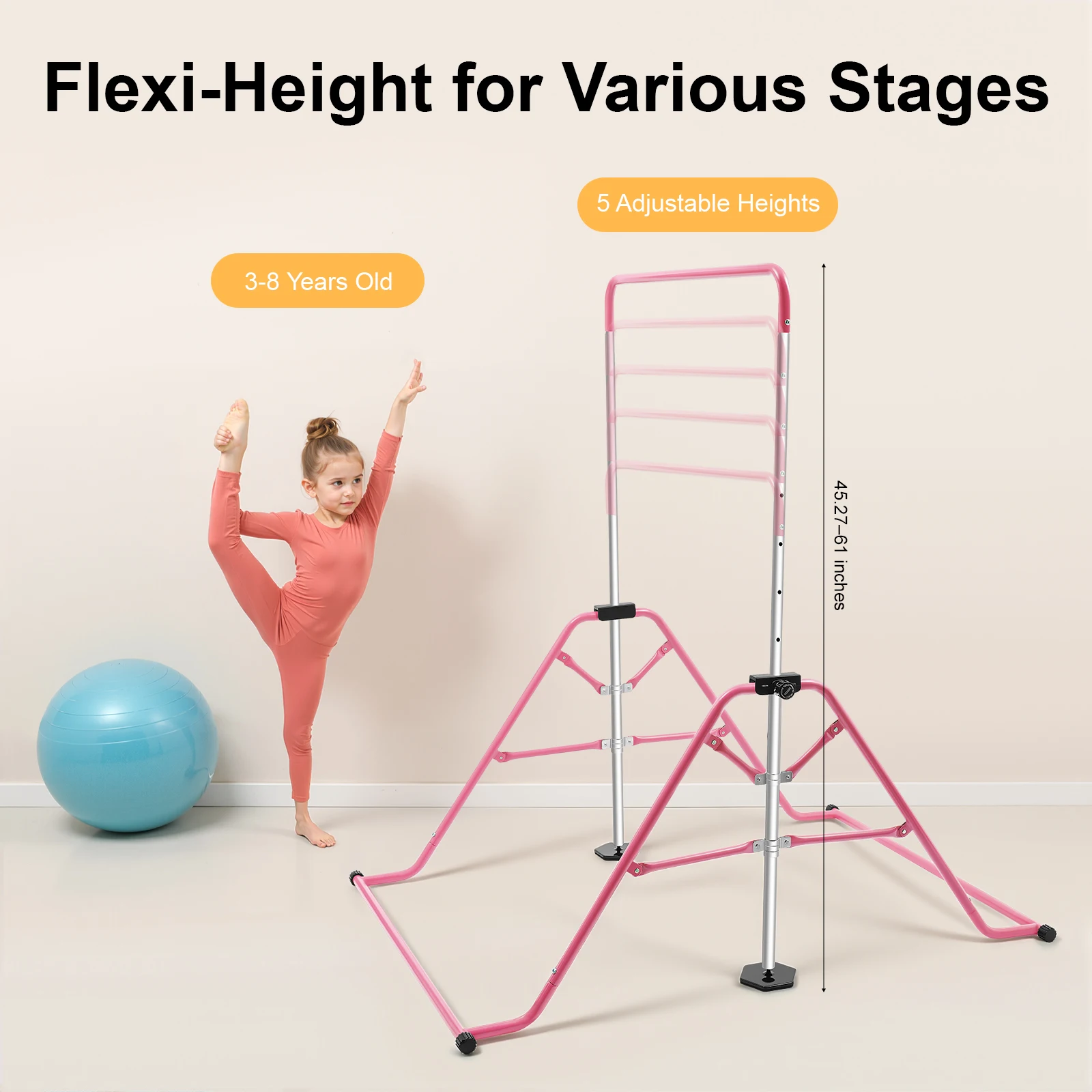 Faltbare Gymnastikstange für Kinder von 3–8 Jahren, höhenverstellbare Trainingsausrüstung mit rutschfester Basis, tragbares Indoor-Outdoor-Fitnessstudio – Detail 3