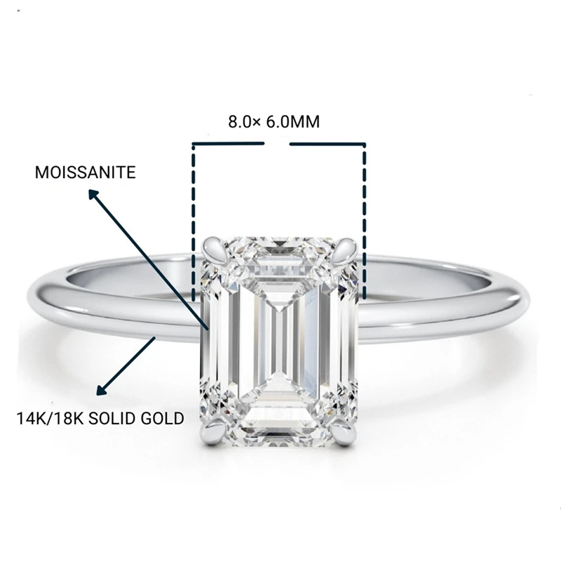 JY Jewelry 2.0CT Emerald Cut 8*6 Moissanite Ring Solitaire Vintage 14K Real Gold Jewelry Ring For Women Engagement Wedding Ring - Image 4