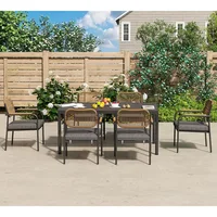 Wicker Outdoor Dining Set for 6, Upholstered 7 Piece Patio Dining Set with Armrests, Modern Outdoor Dining Table Sets 2