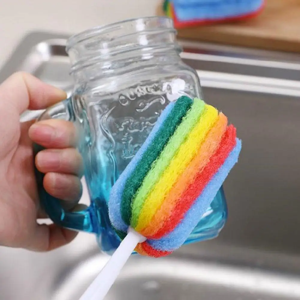 

1pc Rainbow Color Cup Brush Kitchen Cleaning Sponge Brushes For Wineglass Bottle Coffe Tea Glass Cleaner Washing Bottles To Z9F0