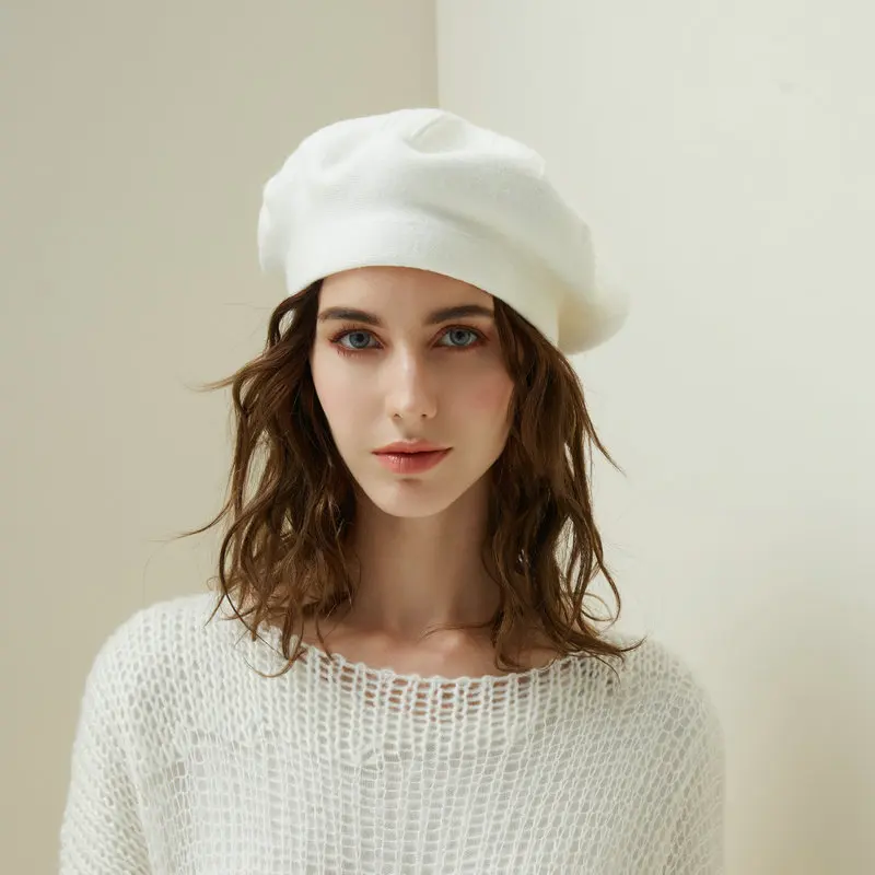 Hat for big size circumference winter soft cashmere Beret Hat Women retro warm knitting artist hat casual pumpkin hat 2