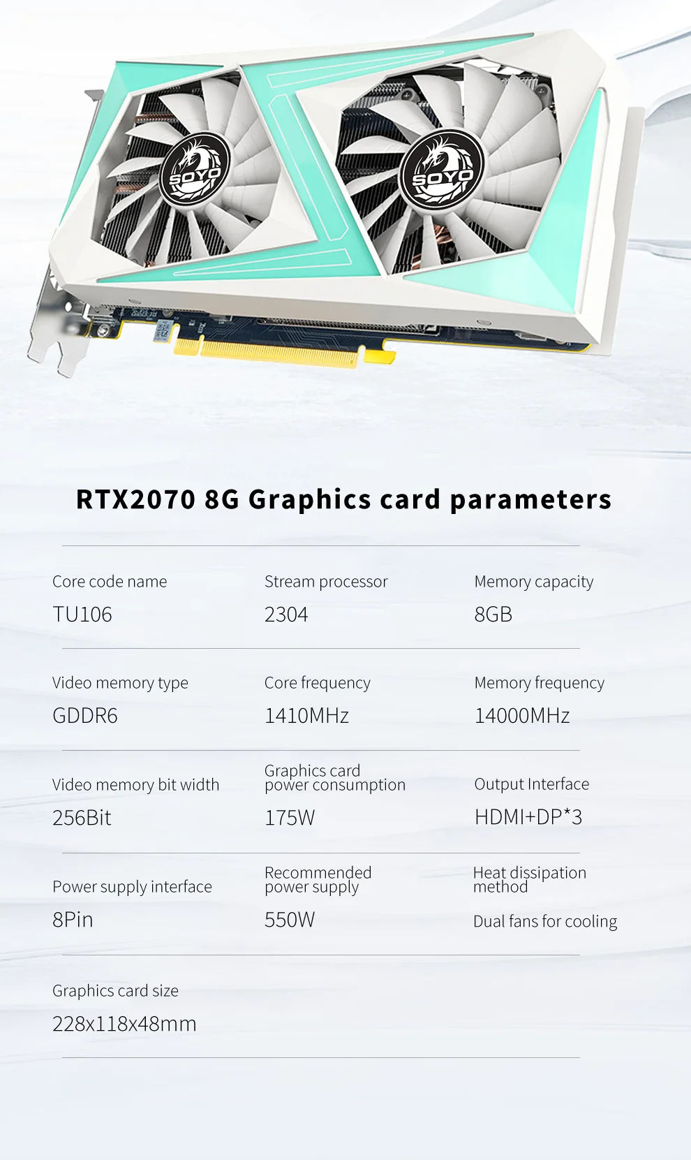 Description Picture 4 of itemSOYO RTX 2070 Graphics Card 8GB 256Bit GDDR6 Gaming Video Card 8Pin PCI-E 3.0×16 HDMI DP GPU Support Desktop Computer