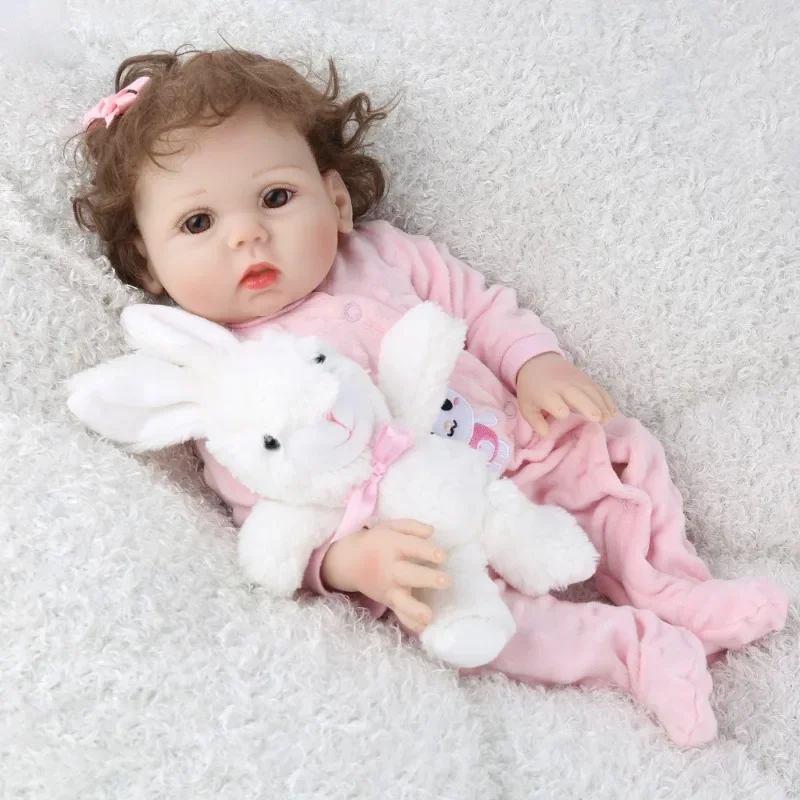 48cm Reborn Baby Girl Dolls Reborn Toys Lifelike Silicone Vinyl Doll Full Silicone Baby Doll with Pacifier Baby Bottle Child Toy child reborn full silicone reborn full silicone body baby dolls boy girl twin 43cm vinyl realistic mini baby bath toy waterproof
