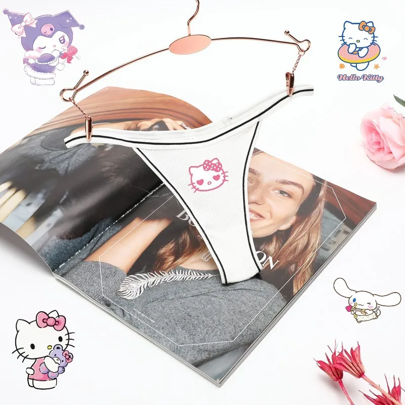 

Стринги Hello Kitty Kuromi Kawaii женские, сексуальные милые женские хлопковые трусики средней и низкой посадки в форме т, оптовая продажа