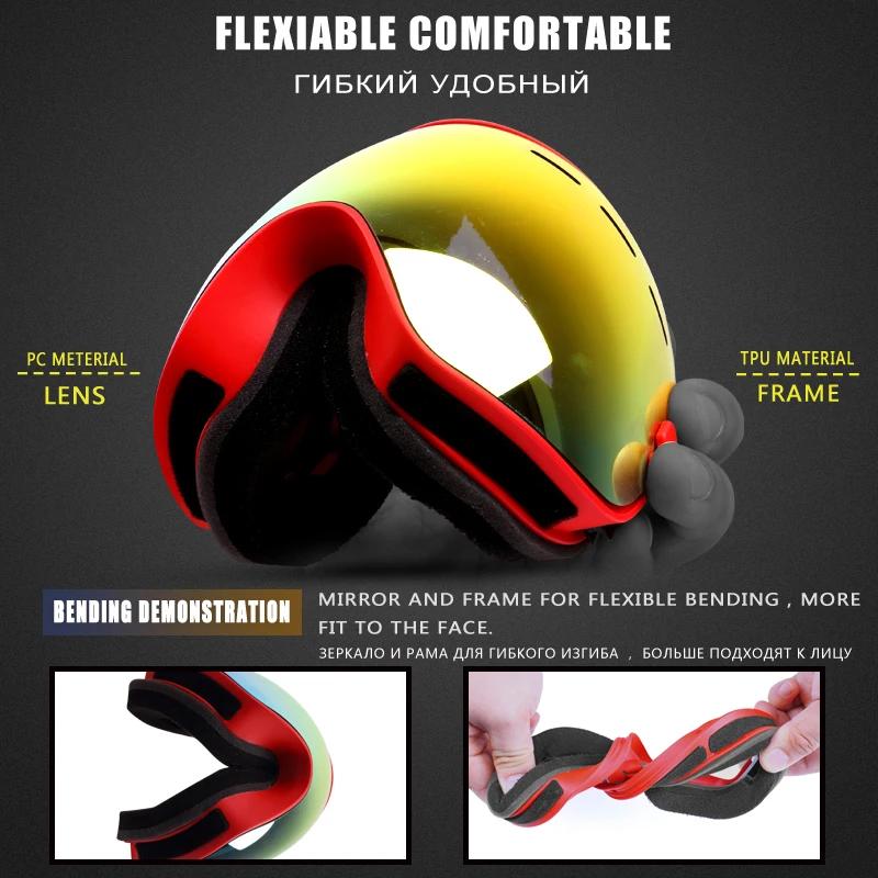 PHMAX Brand Ski Glasses Women Outdoor Snow Goggles With Anti-Slip Strap Double Layers Men Anti-Fog Snowmobile Ski Goggles 2