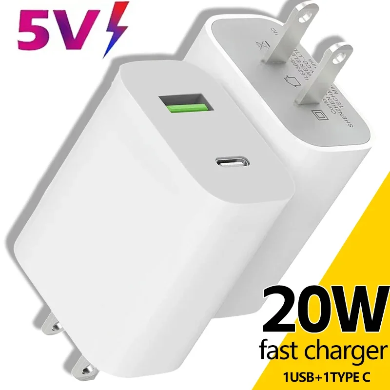 5V USB C Wall Charger Block 20W Dual Port PD Power Type C Charging Plug ...