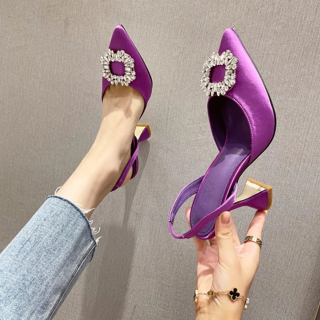 Women Pumps luxury Crystal Slingback High heels Summer bride Shoes Comfortable triangle Heeled Party Wedding Shoes CHL&113-29 2