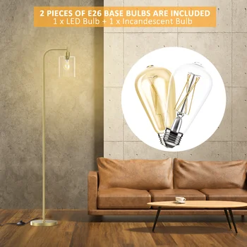Modern Standing Tall Industrial Arched/Arc Floor Lamp with Glass Shade and 2 Bulbs Included 5