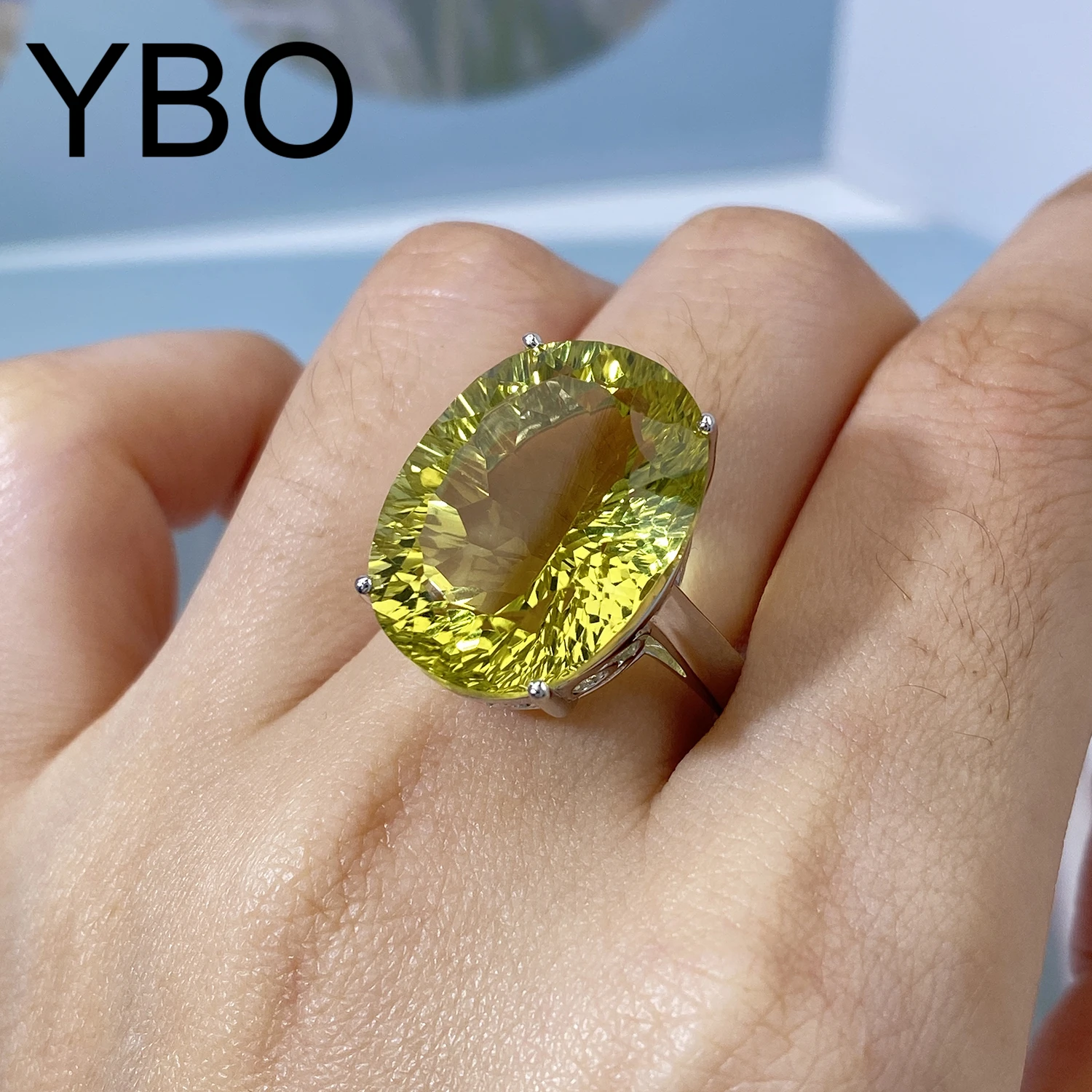 

YBO Fine Jewelry Natural Gemstone 20Ct Lemon Quartz 925 Sterling Silver Rings For Women Luxury Party Dating Birthday Jewel Gifts