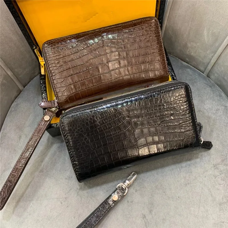Authentic Crocodile Skin Businessmen Long Organizer Wallet Wristlets Clutch Bag Genuine Real Alligator Leather Male Card Purse 3