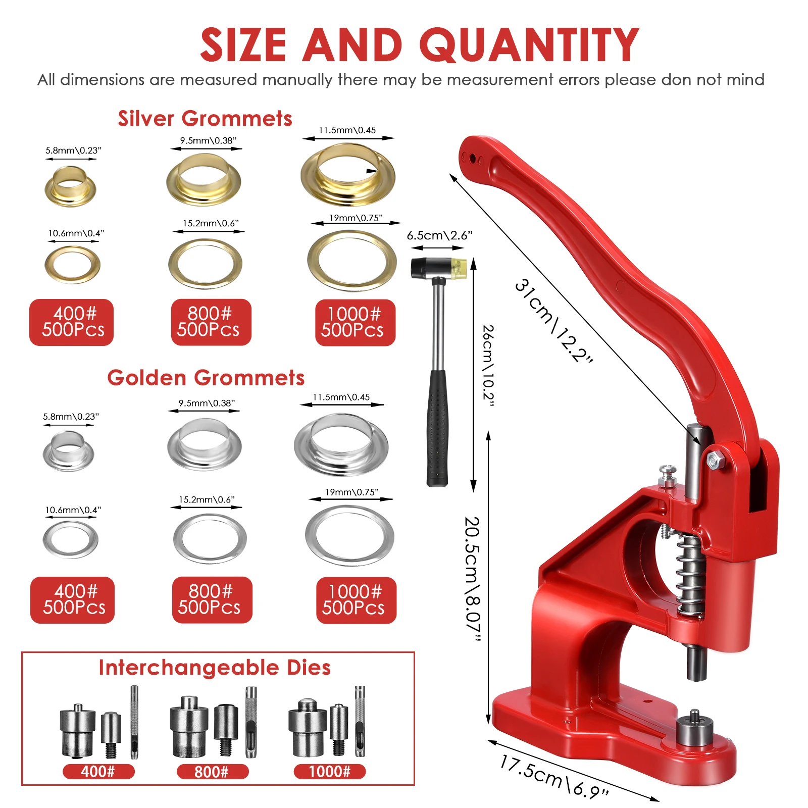 Tonmifr Professional Grommet Tool Kit - Heavy Duty Metal Press With 300pcs 3/8" Eyelets, Hole Punch & Magnetic Jaws For Tarps, Fabric, Leather