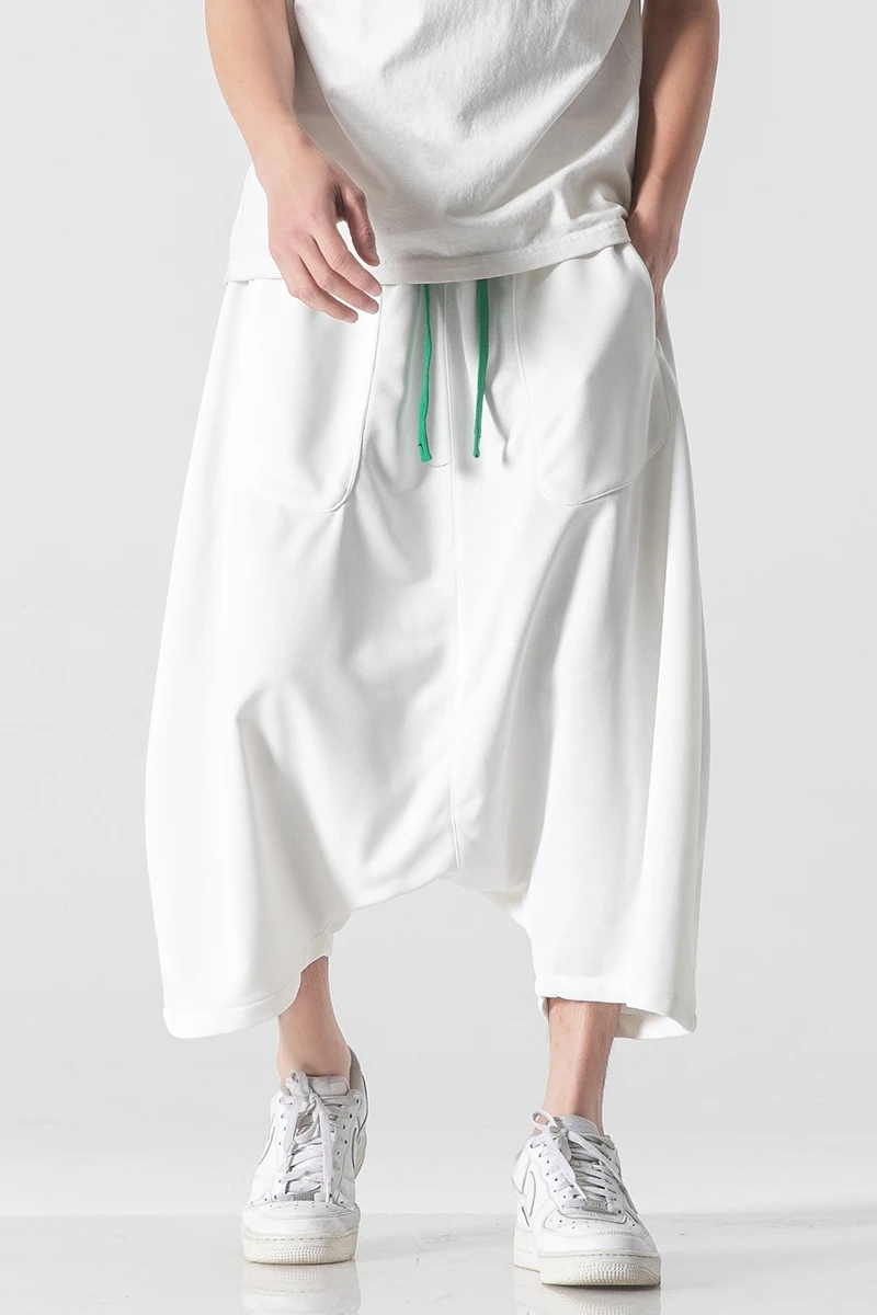 Men Chinese Style Wide-Leg Pants Men Hanging Crotch Hip Hop Bloomers Skirt Pants Ancient Male Loose Kung Fu Calf Lenght Trousers wide leg pants wide leg sweatpants
