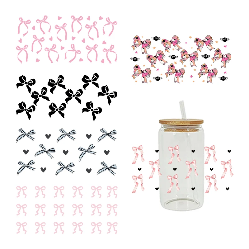 bowknot UV DTF Transfer Happy Juice Printed Sticker For The 16oz Libbey Glasses Wraps Bottles D23933
