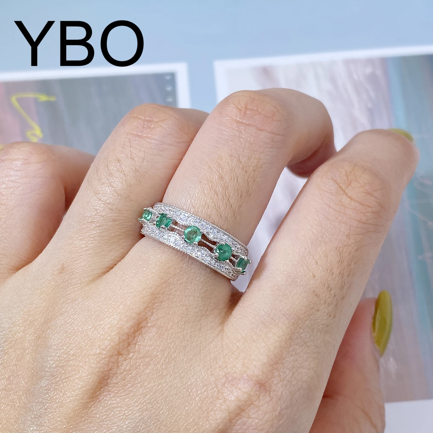 

YBO Adjustable 925 Sterling Silver Natural Emerald cz Rings For Women Luxury Party Wedding Engagement Ring Fine Jewelry Gifts