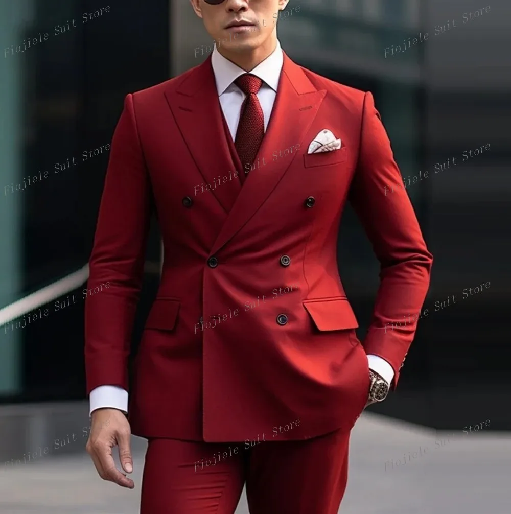 

New Red Men Formal Occasion Business Prom Casual Suit Groom Groomsman Tuxedos Wedding Party Male 2 Piece Set Blazer Pants